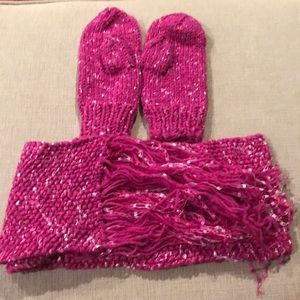 Homemade Knit Mittens and Scarf